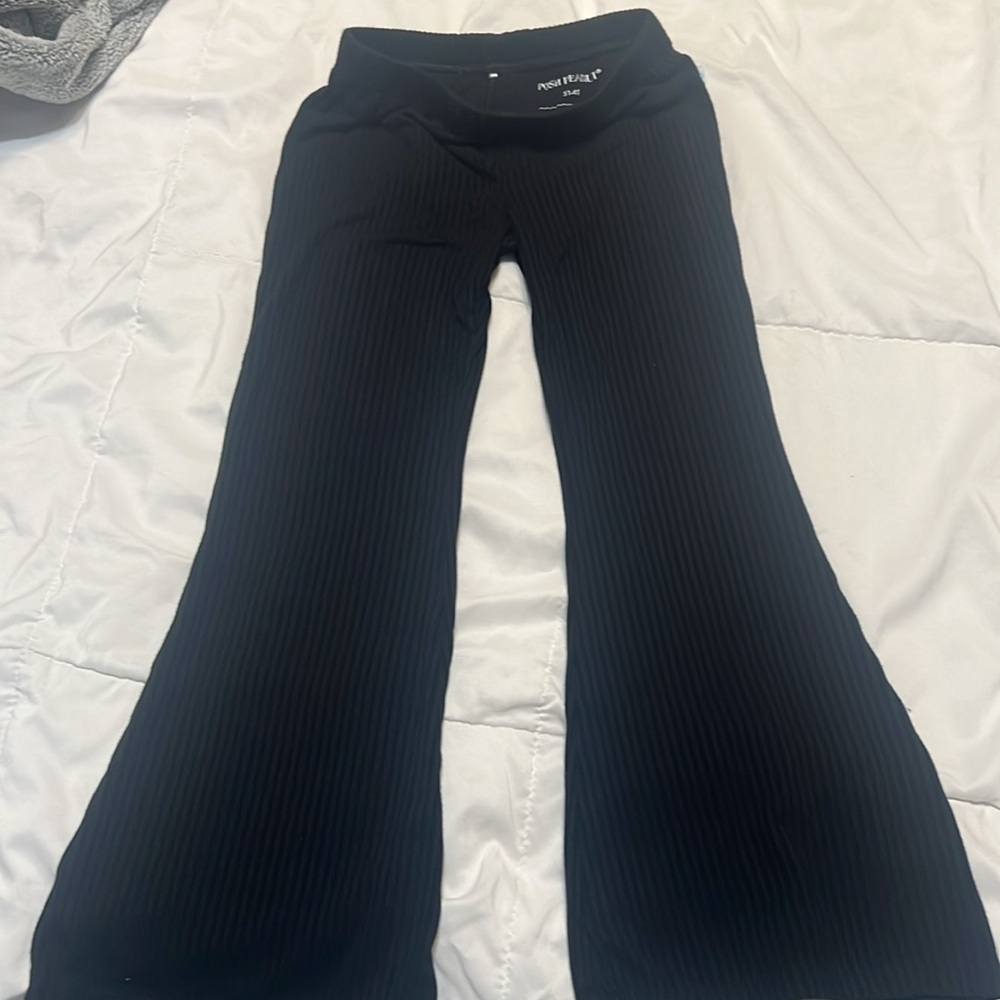 (Posh Peanut)Black Ribbed bell bottoms.